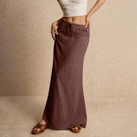 Women's Solid Color Drawstring Elastic Waist Skirt