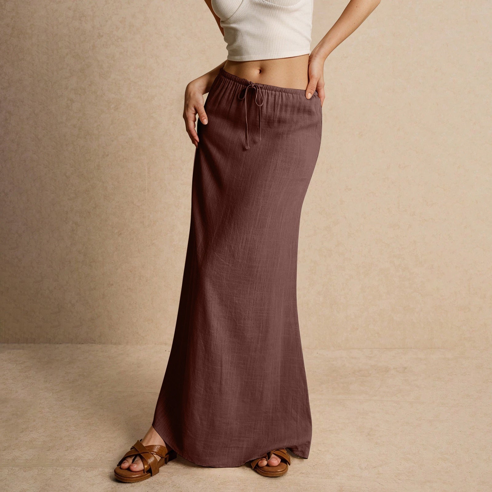 Women's Solid Color Drawstring Elastic Waist Skirt