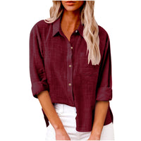 Cotton Linen Split Pocket Long Sleeve Shirt