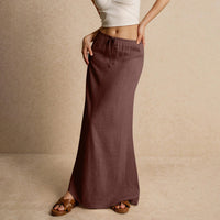 Women's Solid Color Drawstring Elastic Waist Skirt