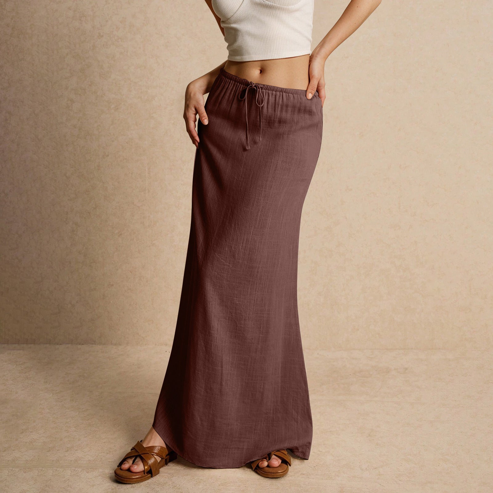 Women's Solid Color Drawstring Elastic Waist Skirt