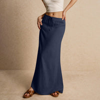 Women's Solid Color Drawstring Elastic Waist Skirt
