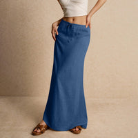 Women's Solid Color Drawstring Elastic Waist Skirt